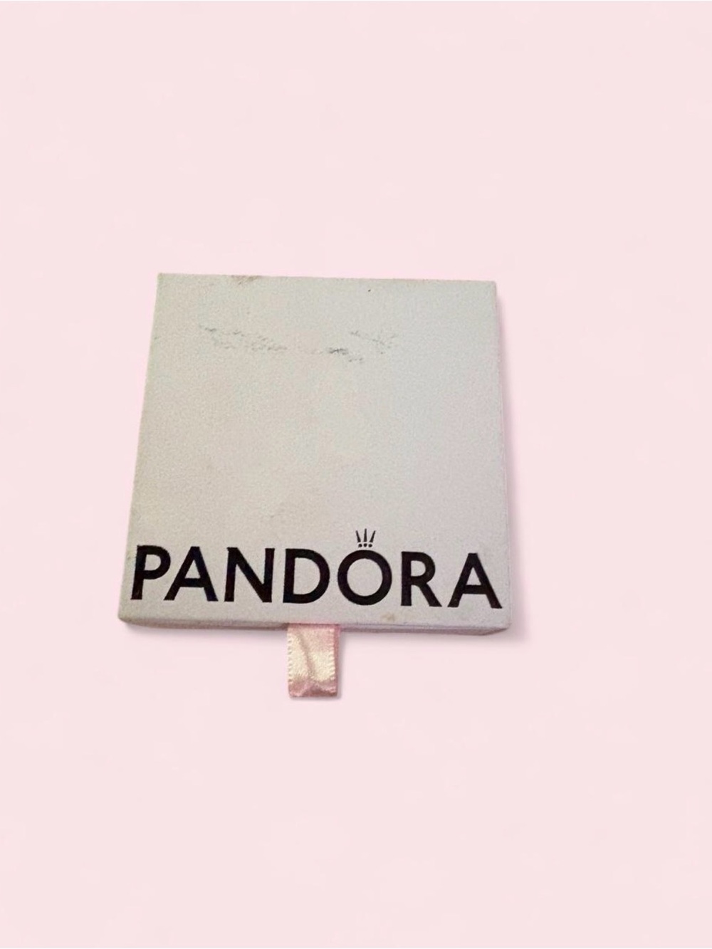 Pandora White Box with Black Logo on Soft Pink